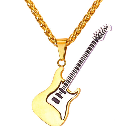 Explosive guitar stainless steel pick necklace Necklace rock guitar titanium steel necklace