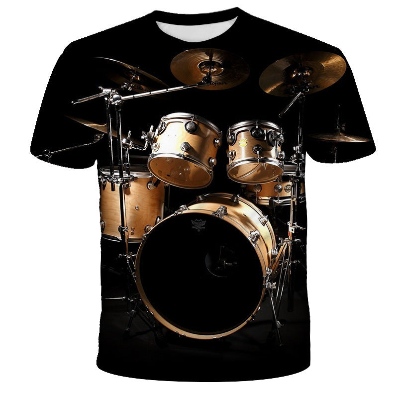 Printed 3D Drum Kit Short Sleeve T-shirt One Piece Dropshipping Can Be Used