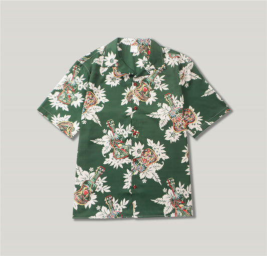 Street Personality Foreign Trade Guitar And Flower Digital Printing Short Sleeved Shirt