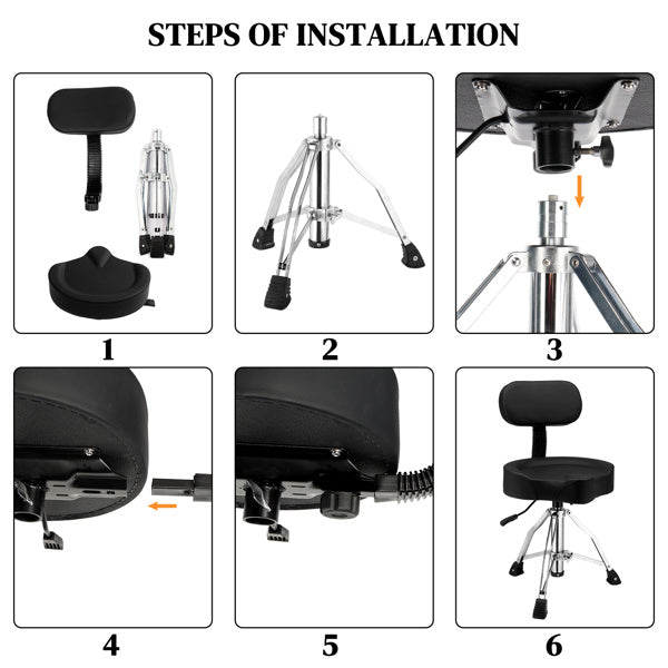 Adjustable Black Drum Stool with Hydraulic Function with Back Rest