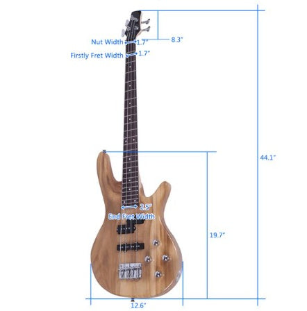 Bass Guitar Burl Basswood Body and a Maple Neck with Rosewood Fretboard, Dual Pick-Ups plus 1 Cable and adjustment Wrench Tool IB Style