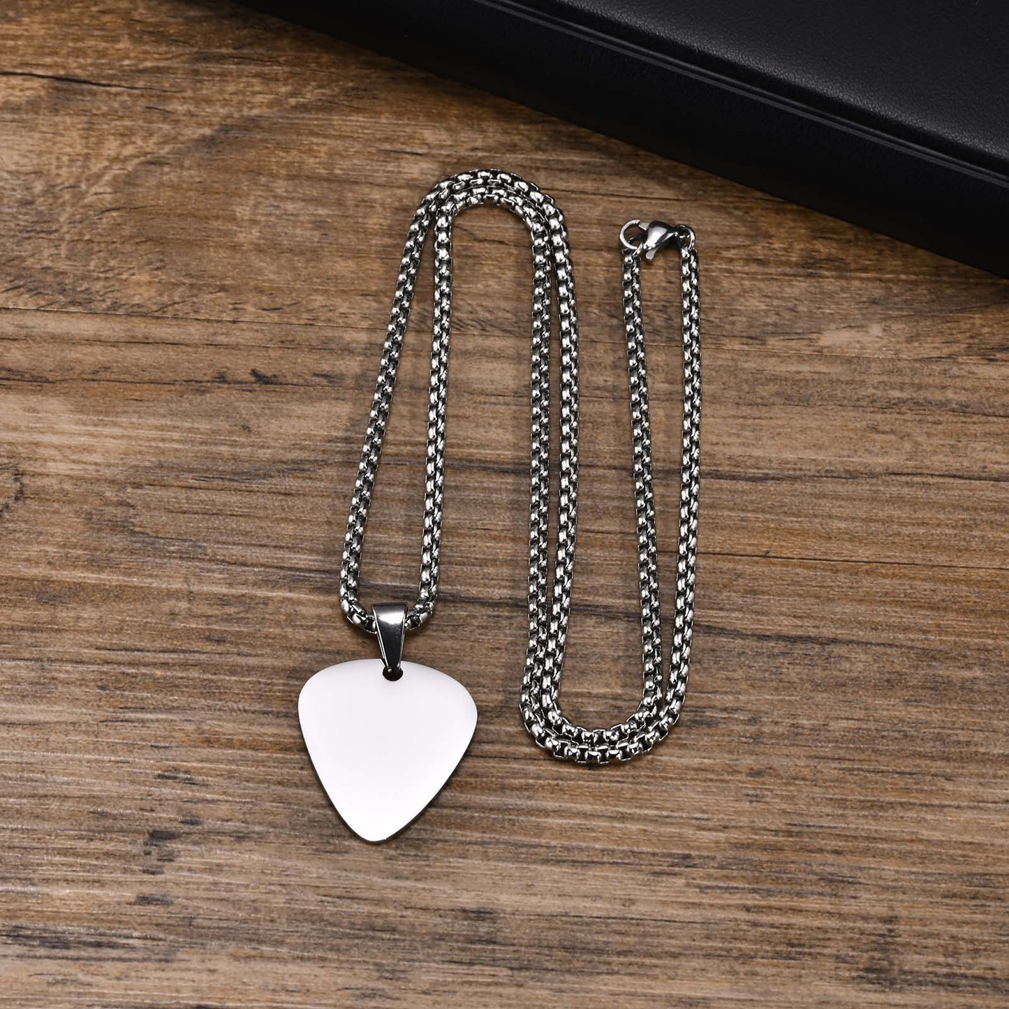 Stainless Steel Light Guitar Pick Pendant Black Necklace Titanium Steel