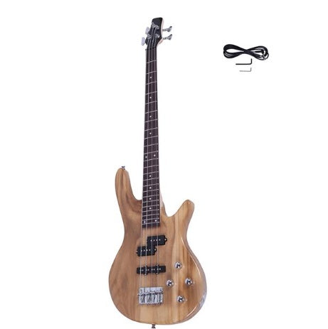 Bass Guitar Burl Basswood Body and a Maple Neck with Rosewood Fretboard, Dual Pick-Ups plus 1 Cable and adjustment Wrench Tool IB Style