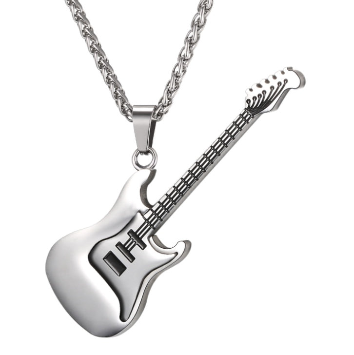 Explosive guitar stainless steel pick necklace Necklace rock guitar titanium steel necklace