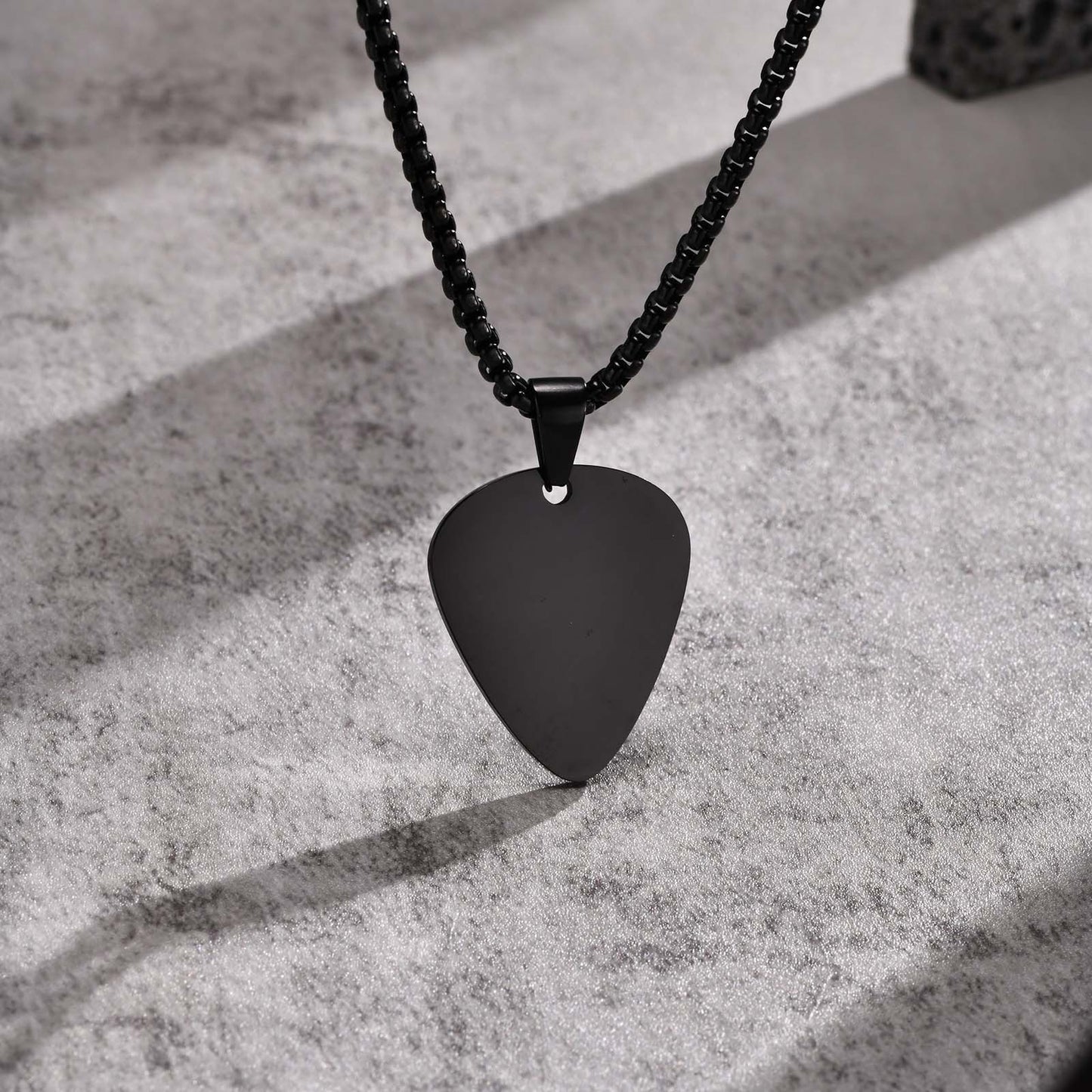 Stainless Steel Light Guitar Pick Pendant Black Necklace Titanium Steel