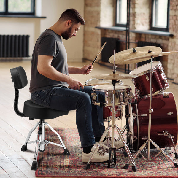 Adjustable Black Drum Stool with Hydraulic Function with Back Rest