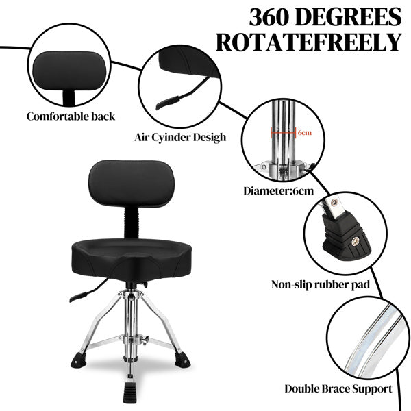 Adjustable Black Drum Stool with Hydraulic Function with Back Rest