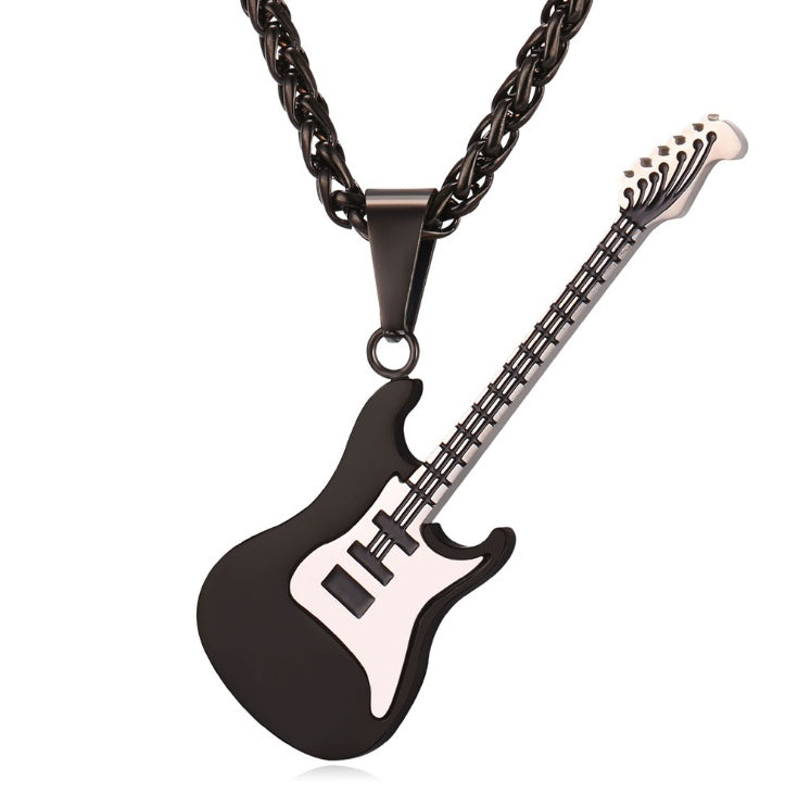 Explosive guitar stainless steel pick necklace Necklace rock guitar titanium steel necklace