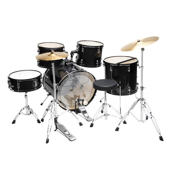 Beginner Glarry 22in 5-drum 9-Ply Poplar Shells, Double-layer Oil  Dot Drumheads in High Gloss Black with a Drum Throne Plus Cymbals and Stands