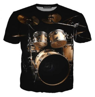 Printed 3D Drum Kit Short Sleeve T-shirt One Piece Dropshipping Can Be Used