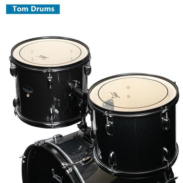 Beginner Glarry 22in 5-drum 9-Ply Poplar Shells, Double-layer Oil  Dot Drumheads in High Gloss Black with a Drum Throne Plus Cymbals and Stands