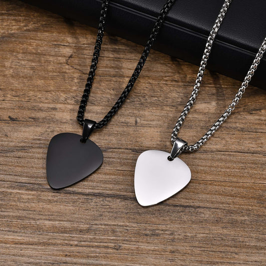 Stainless Steel Light Guitar Pick Pendant Black Necklace Titanium Steel