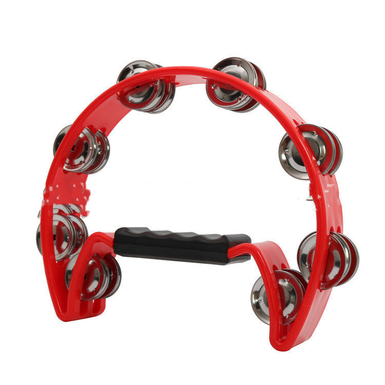 Tambourine - Percussion Instrument Single Row, Comfort Handle, red, blue, green, yellow, black